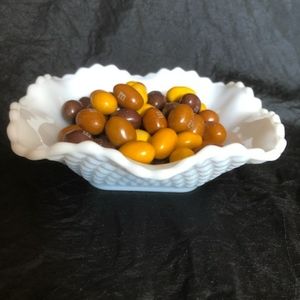 Vintage Hazel Atlas Diamond Quilt Milk Glass Candy Dish